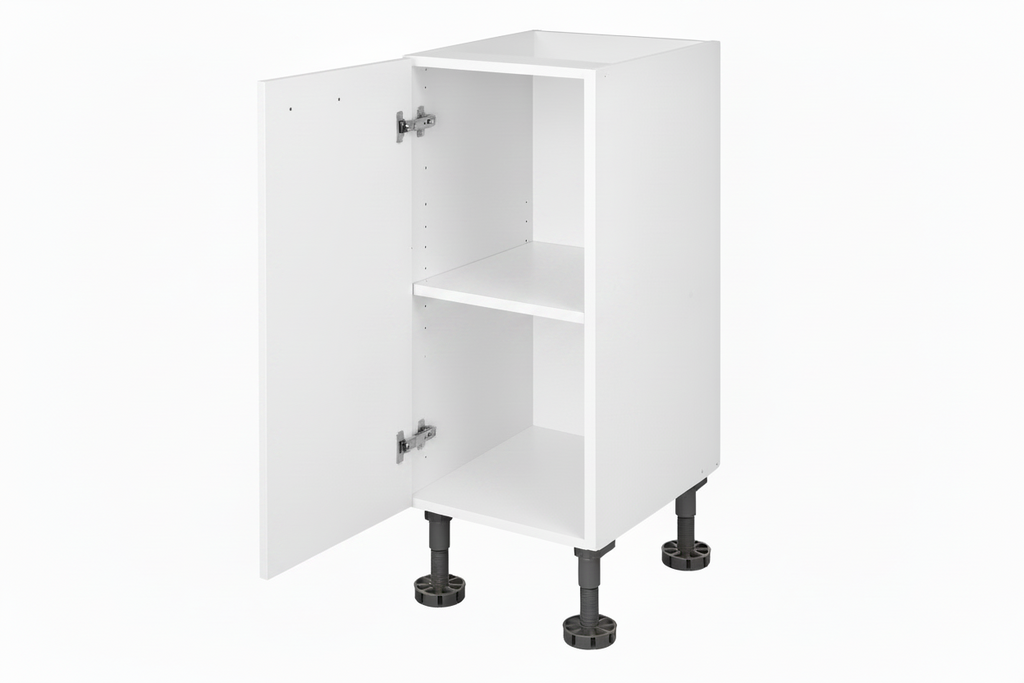 Kitchen Buddy 300mm, 400mm, 1 Door Base Cabinet, Door Open White