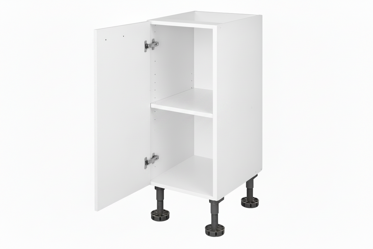 Kitchen Buddy 300mm, 400mm, 1 Door Base Cabinet, Door Open White