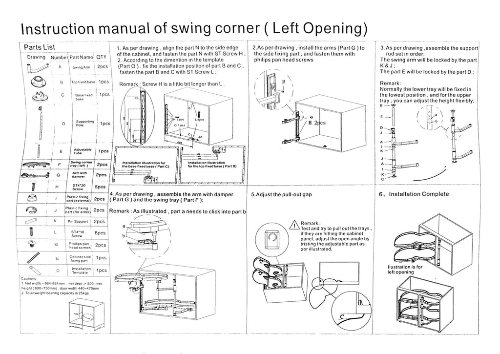 Blind Corner Base Cabinet 1050mm + Pull Out Swing Trays
