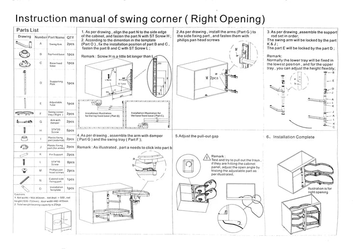 Cassetto Swing Trays Right Opening Kitchen Storage Swing Tray