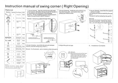 Cassetto Swing Trays Right Opening Kitchen Storage Swing Tray